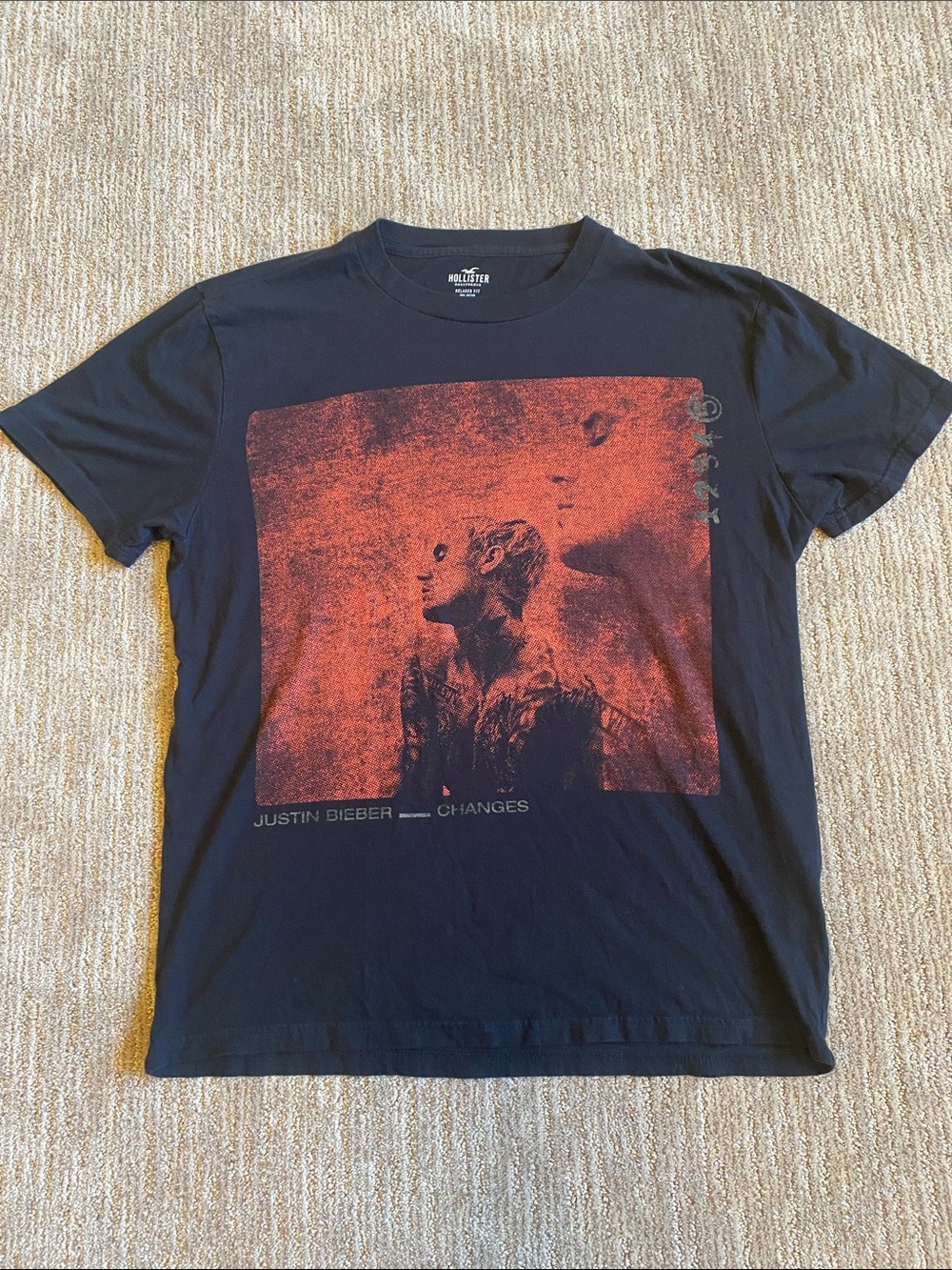 Hollister Justin Bieber Black Short Sleeve Graphic Tee with Red Print